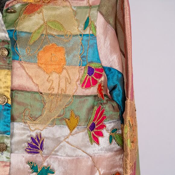 Sandy Starkman Mixed Media Floral Patchwork Art to Wear Jacket Women's SZ MEDIUM - Picture 4 of 11